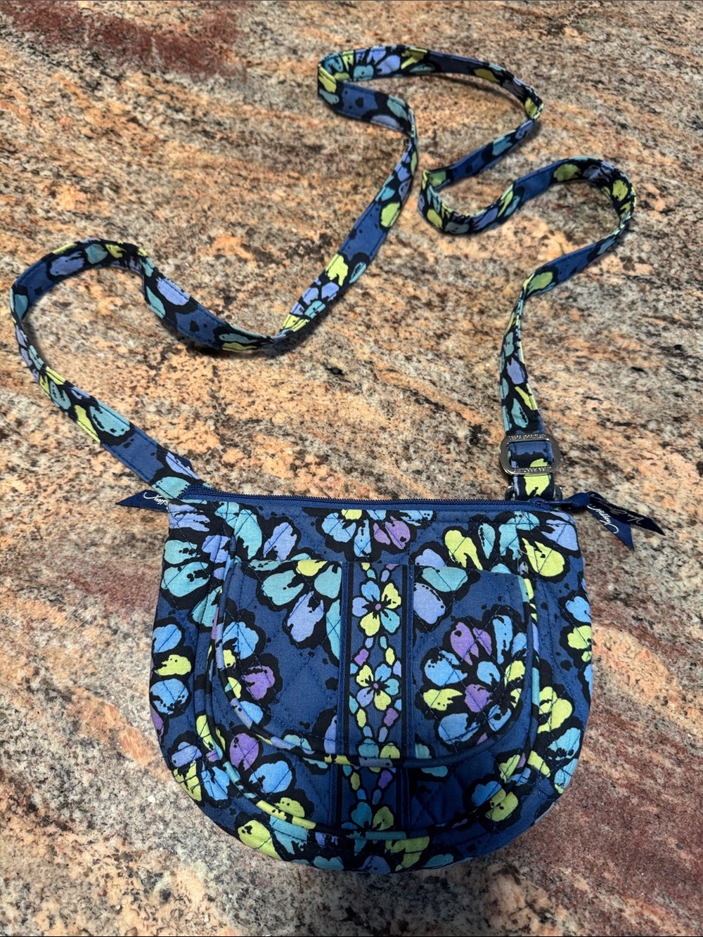 Vera Bradley Blue Floral Quilted Crossbody with Lime Accents